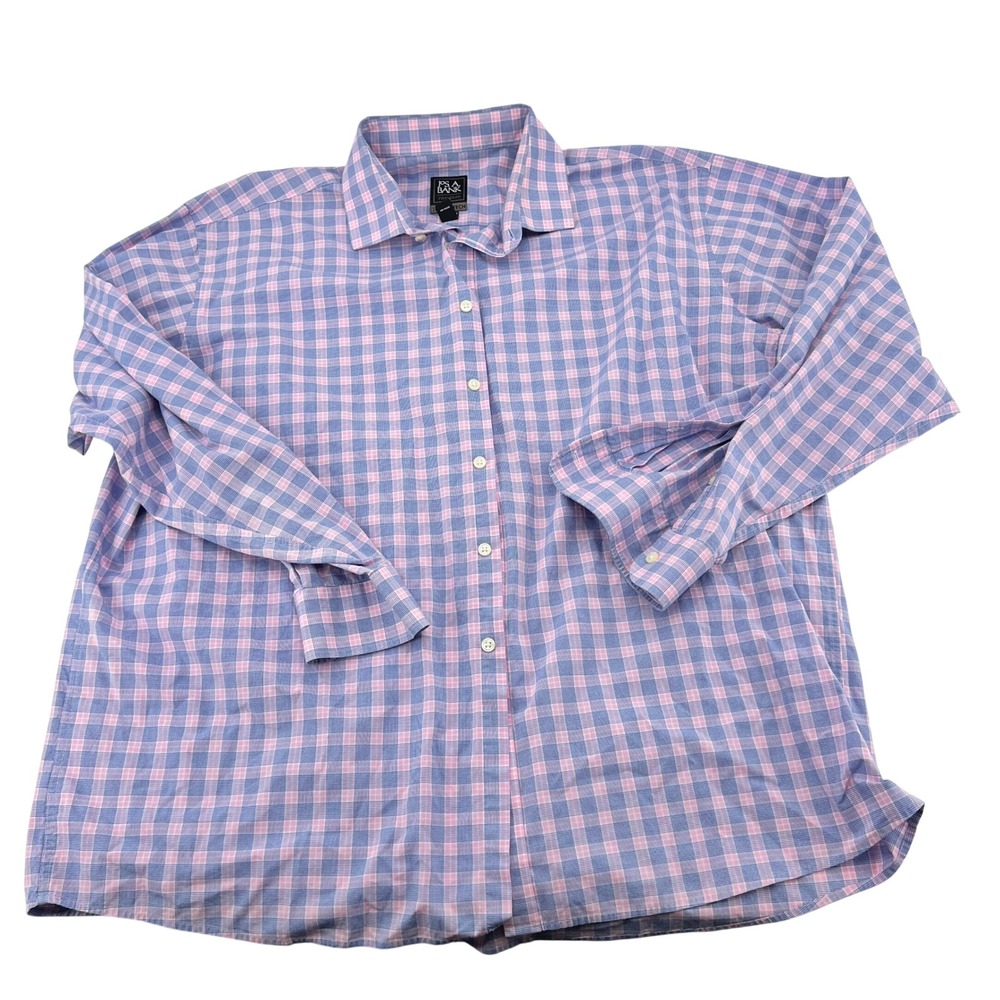 Jos A Bank Traveler Travel Tech Shirt Mens XXL Pink Blue Check Traditional Fit